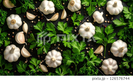 Fresh healthy white eggs with green parsley isolated for cooking 126576744