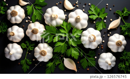 Fresh healthy white eggs with green parsley isolated for cooking 126576745