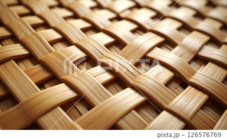 Natural bamboo and wicker weave texture creates a seamless brown pattern for floor or wall material 126576769