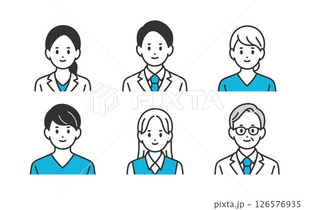 医者･看護師･医療事務の男女上半身セット【人物ベクターイラスト素材】 126576935
