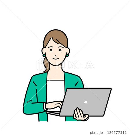 ノートパソコンを持つスーツ姿の女性のビジネスパーソンイラスト素材 ノートパソコンを持つスーツ姿の女性のビジネスパーソンイラスト素材 126577311