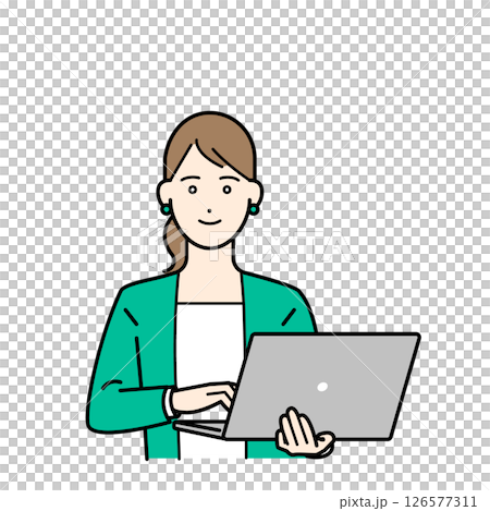 ノートパソコンを持つスーツ姿の女性のビジネスパーソンイラスト素材 ノートパソコンを持つスーツ姿の女性のビジネスパーソンイラスト素材 126577311