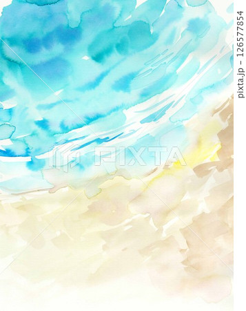 水彩で描いた手書きの海と砂浜の背景用イラスト。海の夏用壁紙。 水彩で描いた手書きの海と砂浜の背景用イラスト。海の夏用壁紙。 126577854