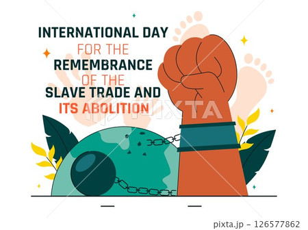 Vector Illustration for the International Day for the Remembrance of the Slave Trade and Its Abolition Featuring a Handcuff and a Dove in a Background 126577862