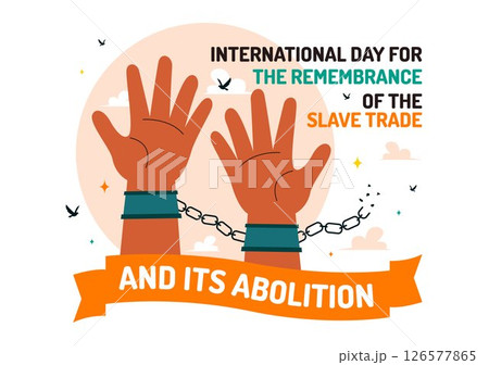 Vector Illustration for the International Day for the Remembrance of the Slave Trade and Its Abolition Featuring a Handcuff and a Dove in a Background 126577865