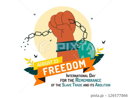 Vector Illustration for the International Day for the Remembrance of the Slave Trade and Its Abolition Featuring a Handcuff and a Dove in a Background 126577866