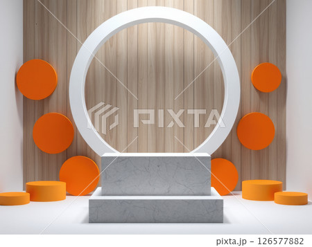 Orange Studio Podium with Geometric and Tropical Elements 126577882