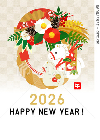 2026年　令和8年　午年の年賀状テンプレート 126578098