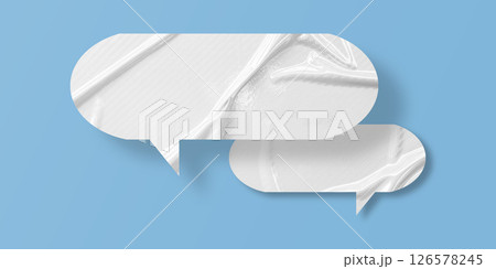 White speech bubble crumpled paper isolated on light blue background White speech bubble crumpled paper isolated on light blue background 126578245