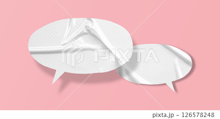 White crumpled speech bubble paper isolated on pink background White crumpled speech bubble paper isolated on pink background 126578248