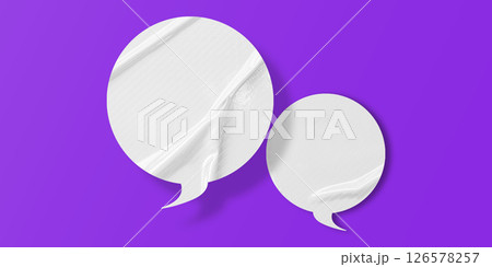 White speech bubble crumpled paper isolated on purple background 126578257