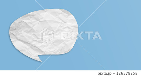 White speech bubble crumpled paper isolated on light blue background 126578258