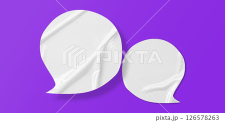 White speech bubble crumpled paper isolated on purple background 126578263