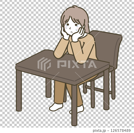 一名震驚的年輕女子（便衣）坐在椅子上 126578489