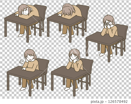 机に向かって落ち込む若い女性（私服） 126578492