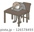 机に伏せて泣く若い女性（スーツ） 126578493