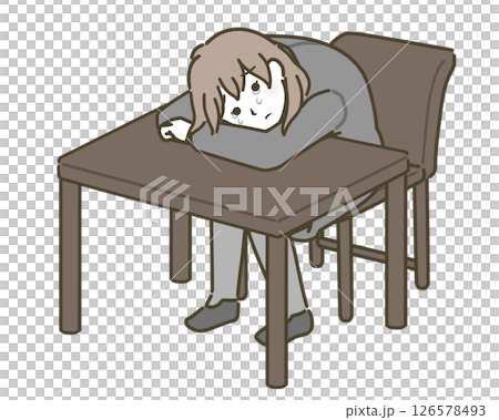 一名年輕女子（西裝革履）趴在桌上哭泣 126578493