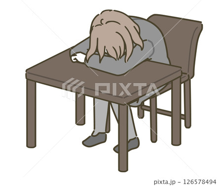 机に伏せる若い女性（スーツ） 126578494