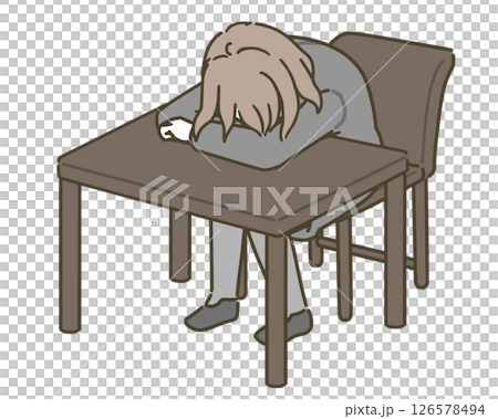 一名年輕女子（西裝革履）面朝下躺在桌上 126578494