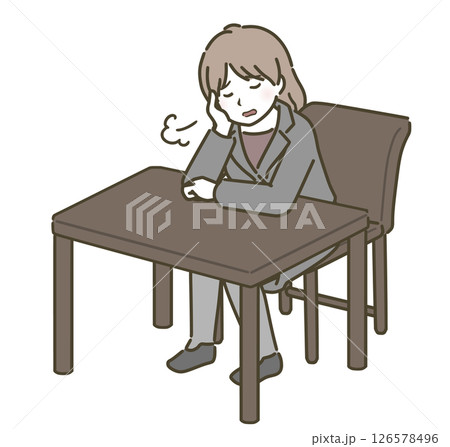 椅子に座ってため息をつく若い女性（スーツ） 126578496