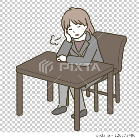 椅子に座ってため息をつく若い女性（スーツ） 126578496