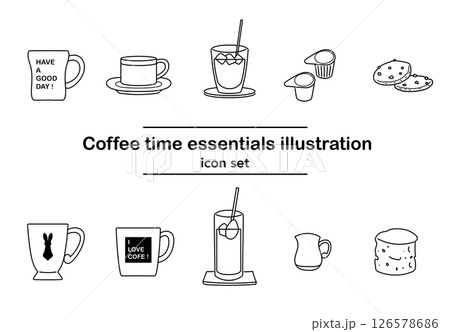 コーヒータイムのアイコンセット|コーヒー・マグカップ・クッキー・スコーン コーヒータイムのアイコンセット|コーヒー・マグカップ・クッキー・スコーン 126578686