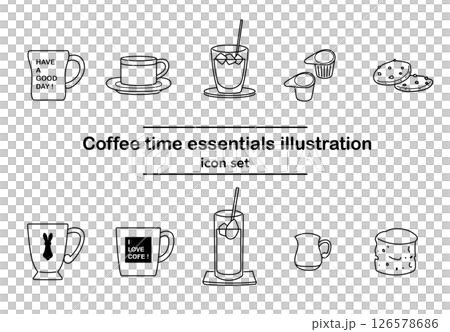 コーヒータイムのアイコンセット|コーヒー・マグカップ・クッキー・スコーン コーヒータイムのアイコンセット|コーヒー・マグカップ・クッキー・スコーン 126578686