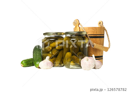 PNG, a jar of cucumber twists, isolated on a white background. 126578782