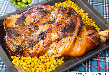 Oven baked pork knuckle 126578801