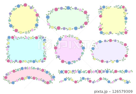 アウトラインがついたお花のフレーム&あしらいセット_ビビットカラー 126579309