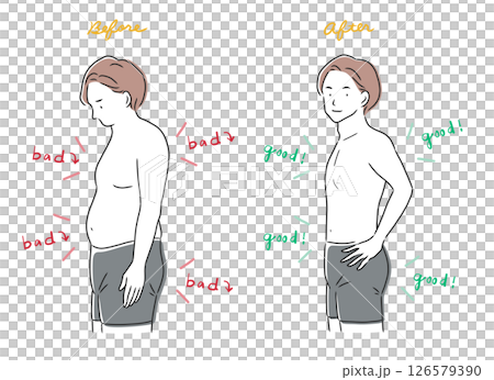 男性の身体の比較イラストセット 126579390
