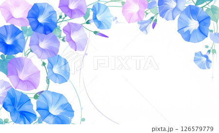 青と紫の朝顔の和風フレーム背景 126579779