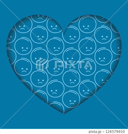 Hand Drawn Emoticons Sad Faces Pattern under Heart shape Motivation Greeting design Paper Cut design 126579910