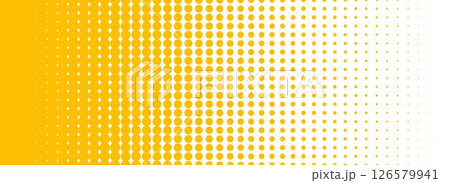 Yellow halftone gradient texture. Vanishing cartoon polka dot background. Repeated dotted gradation pattern. Fading comic pop art overlay backdrop. Rasterized halfton patern effect wallpaper. Vector Yellow halftone gradient texture. Vanishing cartoon polka dot background. Repeated dotted gradation pattern. Fading comic pop art overlay backdrop. Rasterized halfton patern effect wallpaper. Vector 126579941