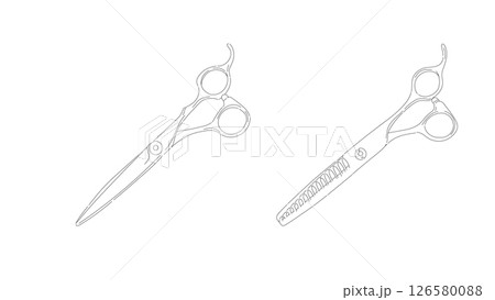 理容室美容室のプロ用のハサミとセニングシザーの線画イラスト 理容室美容室のプロ用のハサミとセニングシザーの線画イラスト 126580088