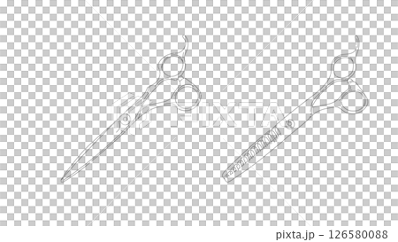 理容室美容室のプロ用のハサミとセニングシザーの線画イラスト 理容室美容室のプロ用のハサミとセニングシザーの線画イラスト 126580088