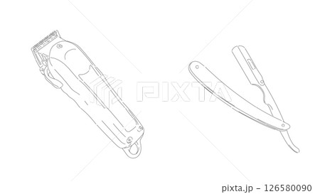 理容室美容室のプロ用のバリカンとカミソリの線画イラスト 126580090