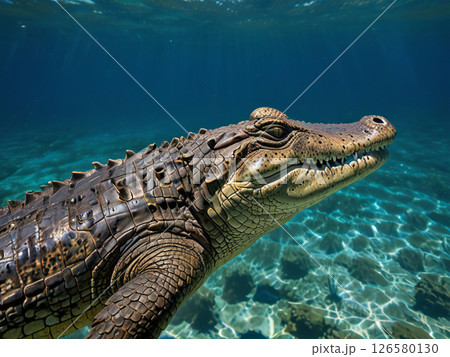海中を遊泳するワニ 海中を遊泳するワニ 126580130