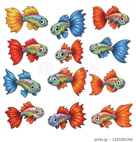 Colorful guppy fish collection set 126580166