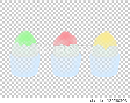 ガラスの器に入ったカラフルなかき氷 126580308