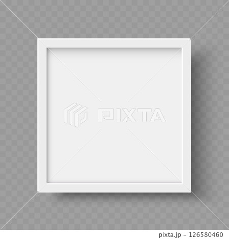 Realistic White Square Empty Picture Frame on Transparent Background. Vector 126580460