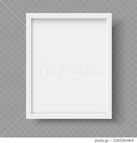 Realistic White Square Empty Picture Frame on Transparent Background. Vector 126580464