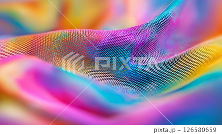 Colorful abstract mesh fabric with vibrant gradient waves 126580659