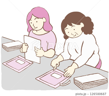 就労支援施設で作業をする精神障害のある利用者のイラスト　シンプル 126580687