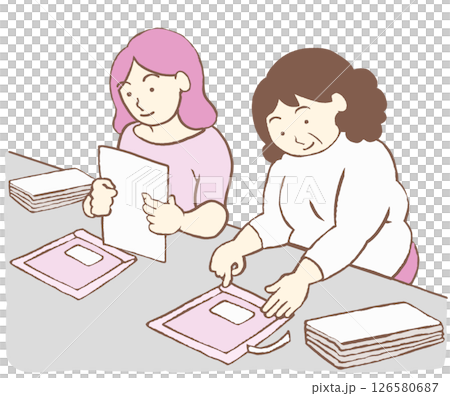 就労支援施設で作業をする精神障害のある利用者のイラスト　シンプル 126580687