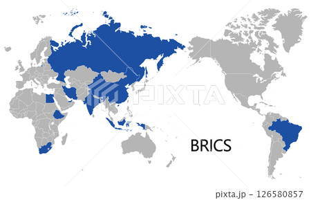 世界地図とBRICSの加盟国、2025年5月現在、大平洋 126580857