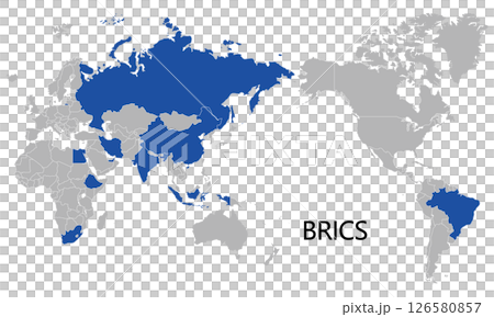 世界地図とBRICSの加盟国、2025年5月現在、大平洋 126580857
