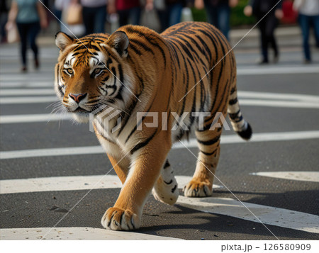 大都市を闊歩するシベリアトラ 大都市を闊歩するシベリアトラ 126580909