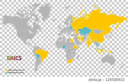 World map and BRICS countries, current member and partner countries as of May 2025, Atlantic Ocean World map and BRICS countries, current member and partner countries as of May 2025, Atlantic Ocean 126580922