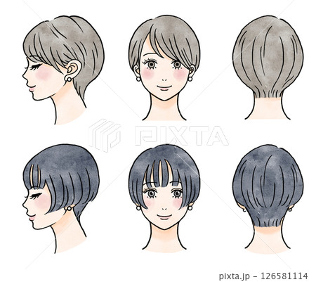 女性ショートヘアカットのイラスト 126581114
